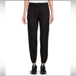 Kinesis Woven Elastic Cinched Cuff Ribbed Waistband Flap Pocket Ankle Joggers